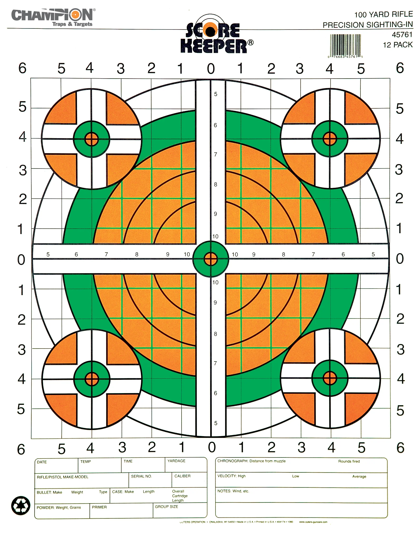 Score Keeper® Fluorescent Orange & Green Bull Targets